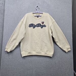 Big Dogs Men Sweater L Beige Chenille Logo Embroidered Crew Neck Pullover READ